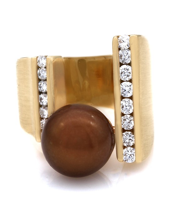 Gauthier Bronze Pearl and Diamond Modernist Ring